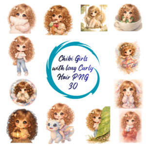 Chibi Girls with Long Curly Hair 30 PNG