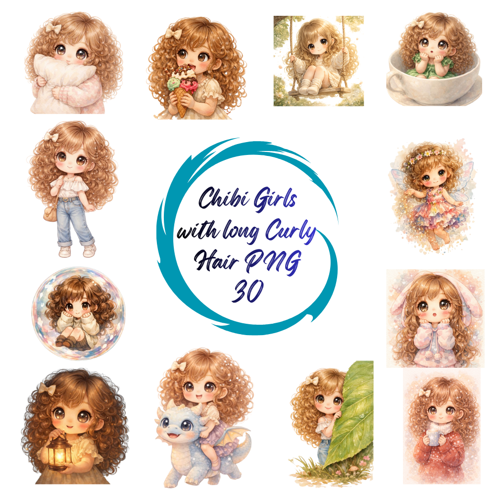 Chibi Girls with Long Curly Hair 30 PNG