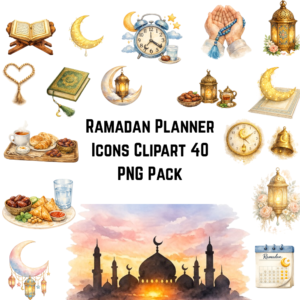 Ramadan Planner Icons Clipart 40 PNG Pack