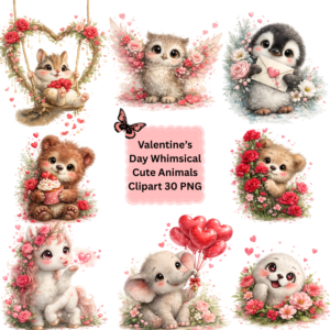 Valentine’s Day Whimsical Cute Animals Clipart