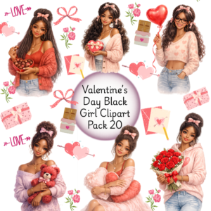 Valentine’s Day Black Girl Clipart Pack 20