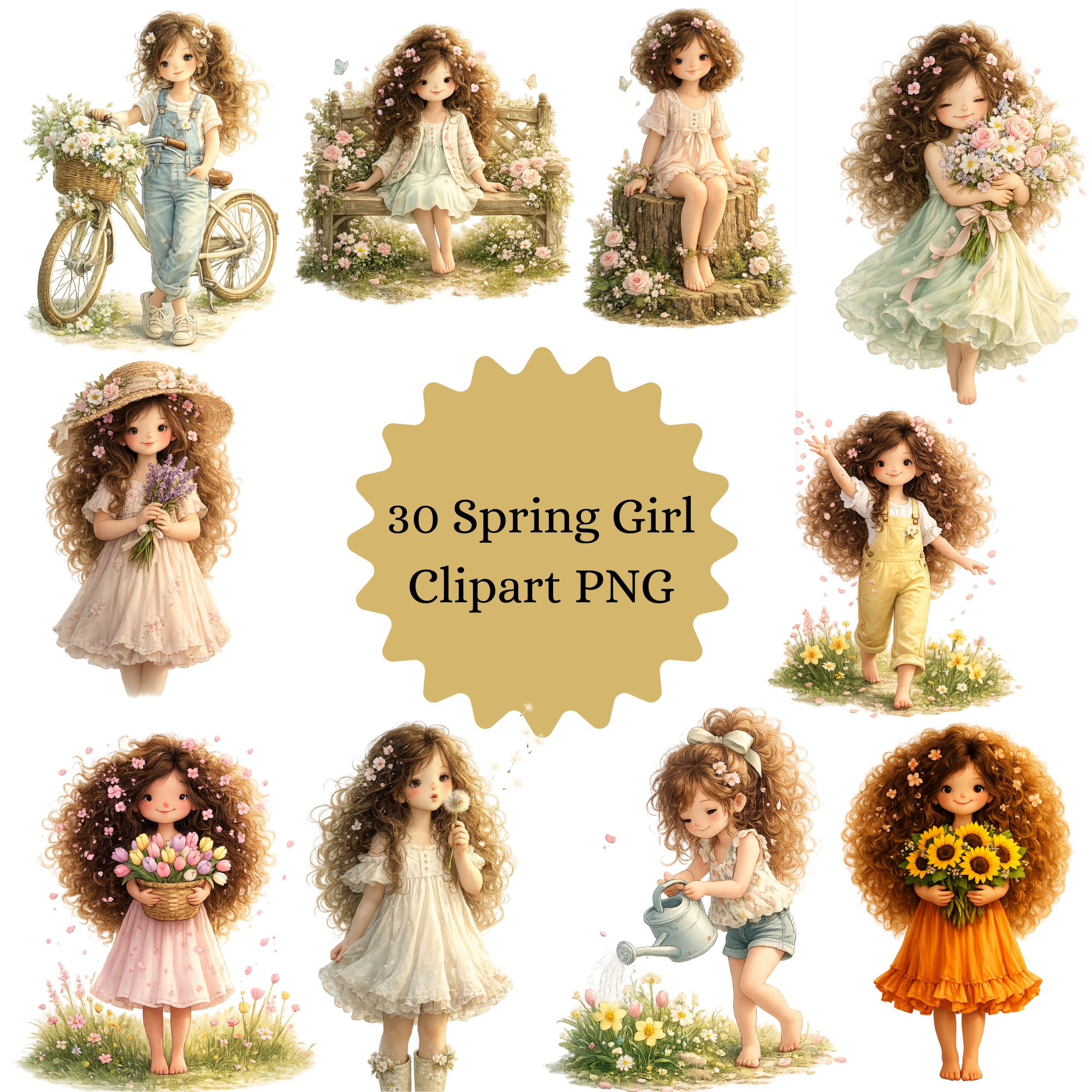 Spring Girl Clipart High-Quality Bundle 30 Pack