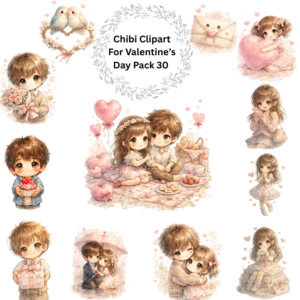 Chibi Clipart For Valentine’s Day Pack 30