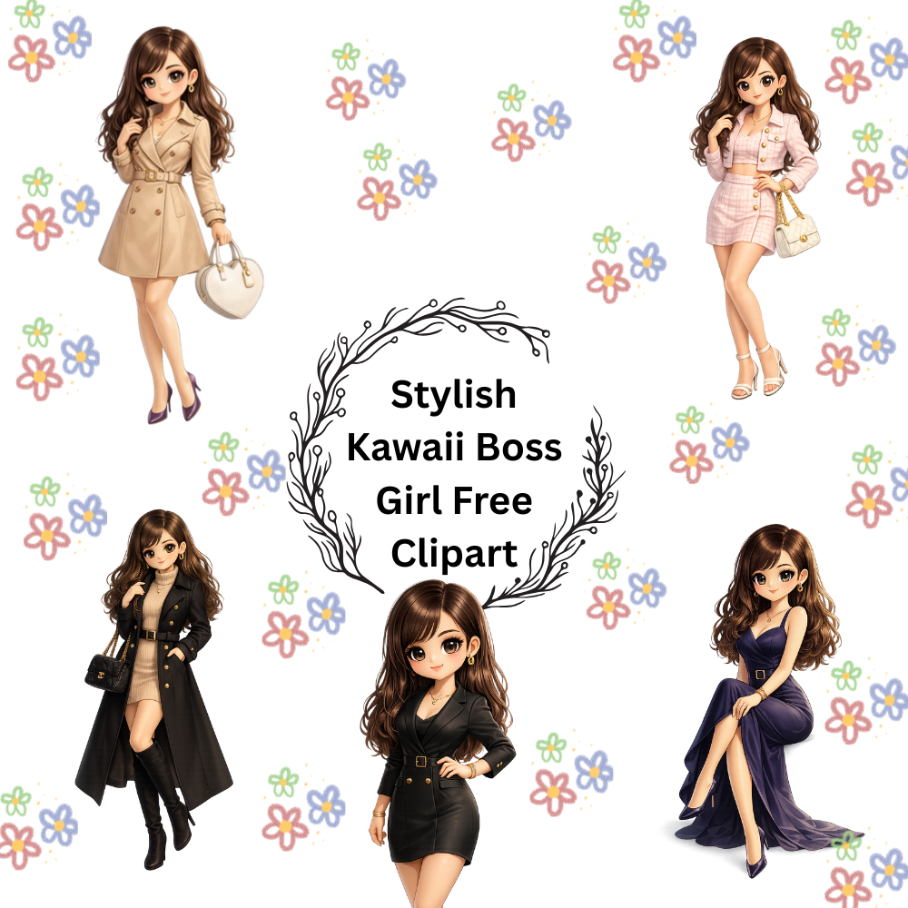 Stylish Kawaii Boss Girl Free Clipart Cute & Trendy Digital Art for Creators